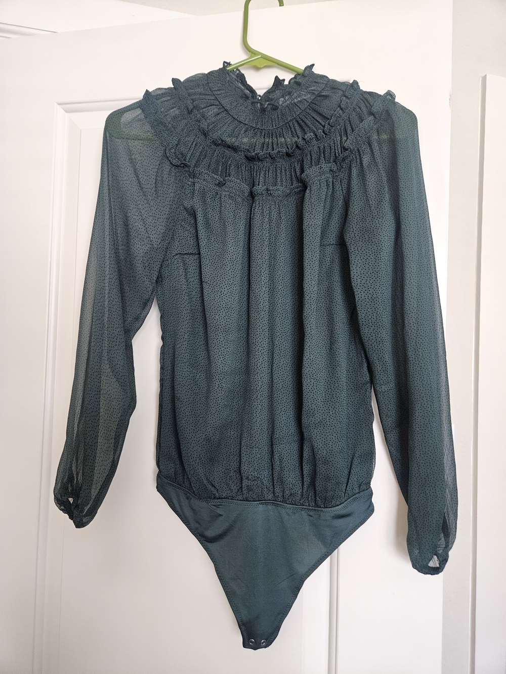 Abercrombie & Fitch Green High-Neck Sheer Long-Sleeve Bodysuit